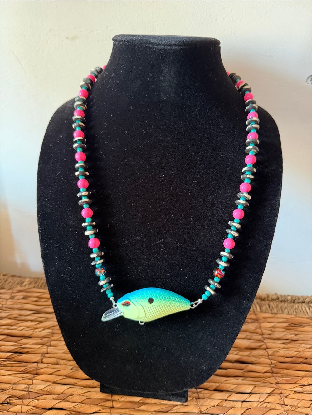 Authentic Coastal Beaded Fishing fish lure handmade Necklace